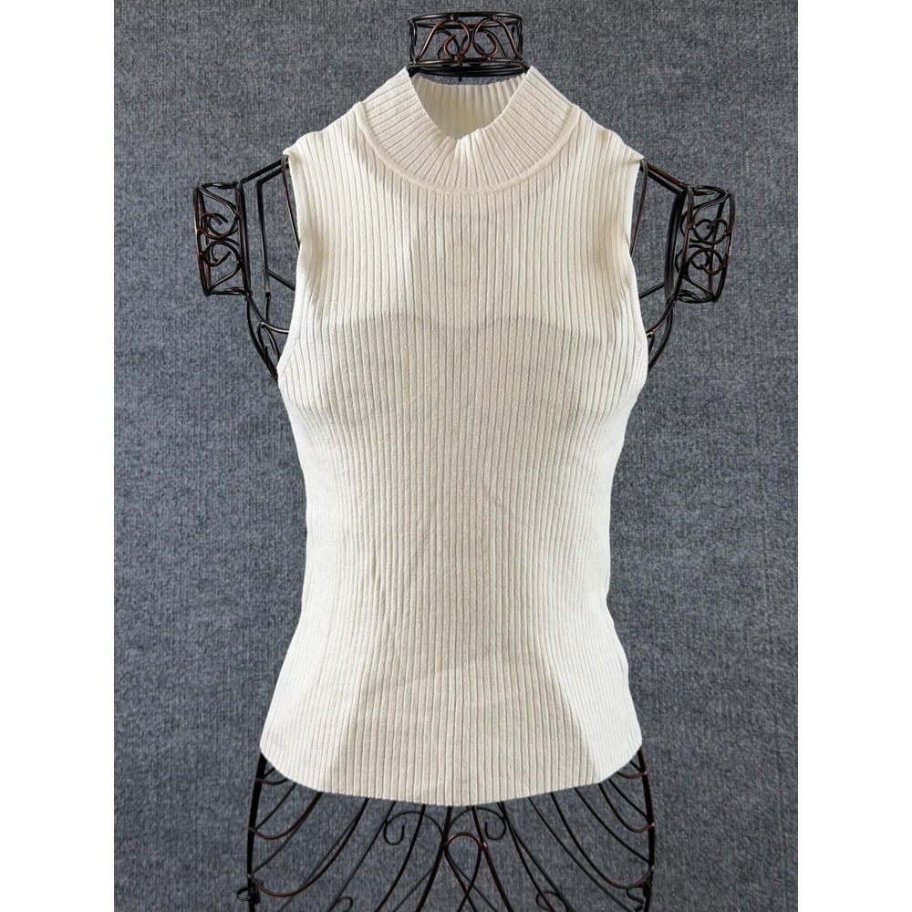 NWT Drop Karolina Ivory Ribbed Mock Sleeveless Top Layering Staple Capsule